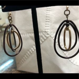 Brown and gold triple hoop earrings